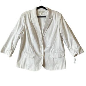 Dress Barn White 3/4 Ruched Sleeve Front Button Blazer Women's Size 2X